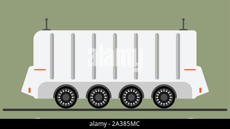 White Autonomous vehicle truck Vector on green background Stock Vector