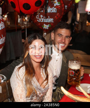 Munich Germany 6.10.2019, the team of FC Bayern Munich visits the Oktoberfest; Lucas Hernandez with wife Amelia Ossa Llorente Stock Photo