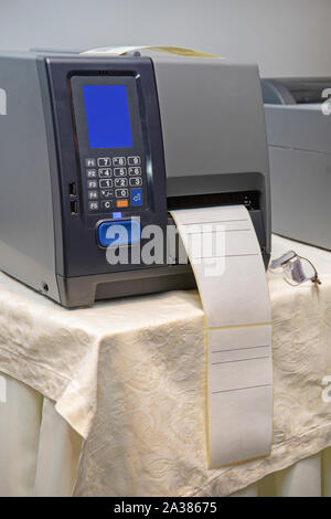 Barcode Label Printer Equipment for Distribution Warehouse Stock Photo