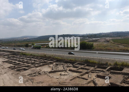 En Esur, Israel. 06th Oct, 2019. An overview of a vast 5,000 year old cosmopolitan and planned city, one of the first and largest of the ancient Near East, excavated by the Israeli Antiquities Authority in En Esur, Israel, on Sunday, October 6, 2019. The En Esur archaeological site, located near Wadi Ara, was discovered prior to the construction of a highway interchange and revealed a massive city where 6,000 people lived. Photo by Debbie Hill/UPI Credit: UPI/Alamy Live News Stock Photo