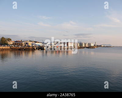 Panoramic view to bay with promenade in european Bodo city at Salten region in Norway Stock Photo