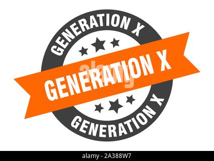 generation x sign. generation x orange-black round ribbon sticker Stock Vector