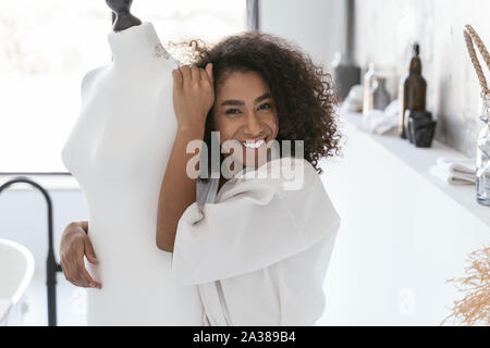 Young lady having a good mood in the morning Stock Photo