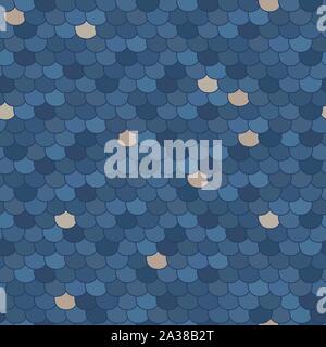 Abstract seamless pattern. Stylized roof shingles. Shades of blue and beige. Random arc texture. For decoration, wallpaper, web-page background. Stock Vector