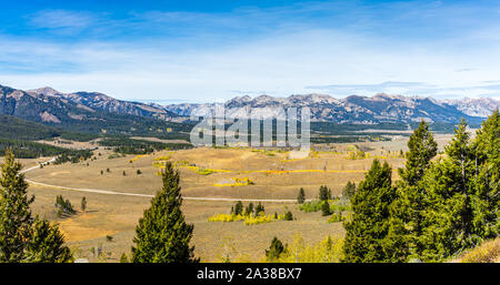 Starting our climb up Galena Summit on US highway 75. Overlooking the headwaters of the Salmon River Stock Photo