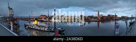 A panorama view of a habor at night, Bremerhaven Stock Photo