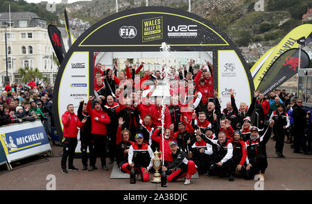 Winners of the Wales Rally GB Estonia’s Ott Tanak and Martin Jarveoja celebrate with their team during day four of the Wales Rally GB.