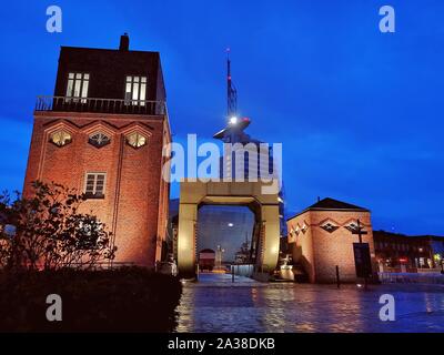 GERMANY, BREMERHAVEN October 02,2019: A  view of a habor at night, Bremerhaven Stock Photo