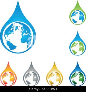 Earth ball, globe, drops, logo Stock Vector