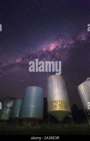 Grain silos against the milky way, Australia Stock Photo