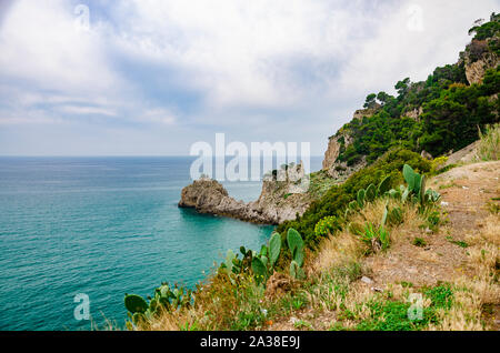 Picturesque turquoise sea view with rocks near Formia in Gaeta gulf, Italy. Vacation in Europe concept. Copy space Stock Photo