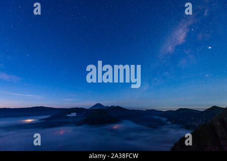 Milky way over Mount Bromo, East Java, Indonesia Stock Photo