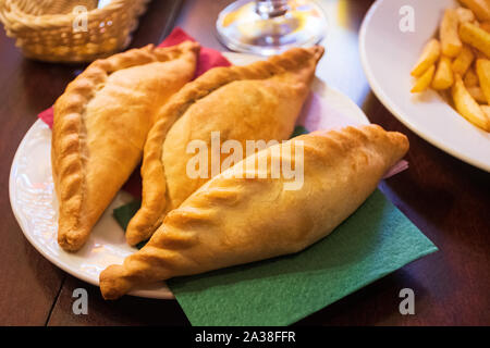 Kibinai, traditional Lithuanian food, pastries filled with various meat, onion and pepper, popular with Karaite ethnic minority in Trakai, Lithuania Stock Photo