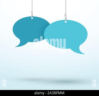 2 Speech Bubbles Hanging On Strings Blue Flat Vector Stock Vector
