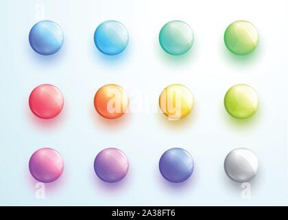 Glossy Round Button Shape Icon Vector Elements Set Stock Vector