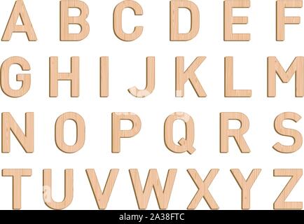 Wooden Font Letter Elements Set A to Z Vector 3d Illustration Stock Vector