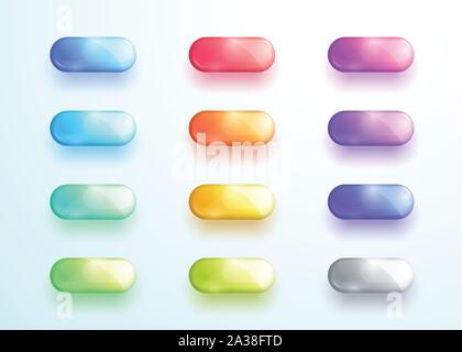 Glossy Pill Button Shape Icon Vector Elements Set Stock Vector