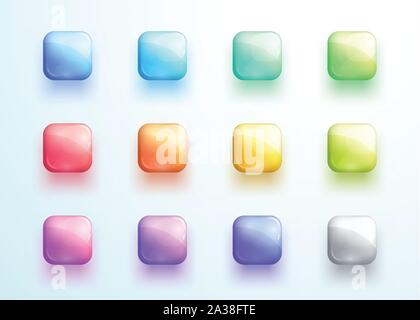 Glossy Square Button Shape Icon Vector Elements Set Stock Vector