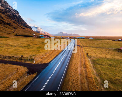 Stunning scenery of Icelandic road in south Iceland Stock Photo