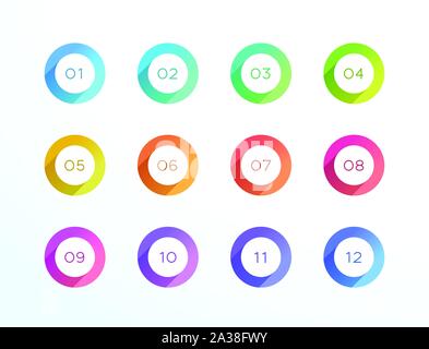 Number Bullet Point Circle Flat Shadow Icon Vector 12 Set Stock Vector