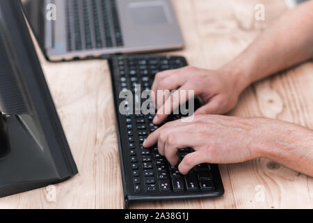 close up. businessman working on a personal computer Stock Photo