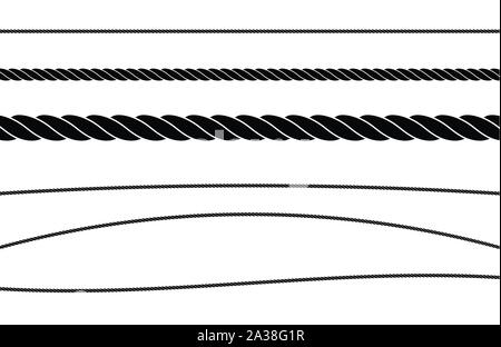Rope String Flat Single Color Vector Illustration Set Stock Vector