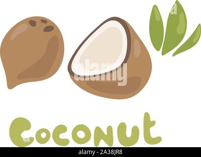 Doodle original trendy vector food icon with coconut Stock Vector