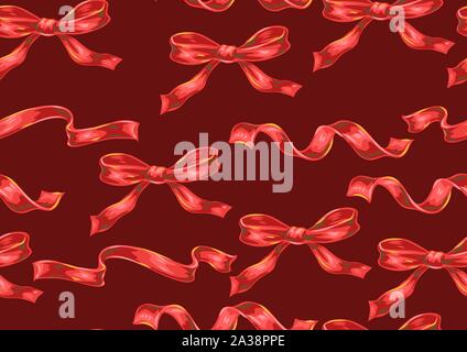 Seamless pattern with red bows and ribbons. Stock Vector