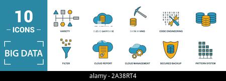 Big Data icon set. Include creative elements cloud hosting, cloud management, data science, pattern system, ambiguity icons. Can be used for report Stock Vector