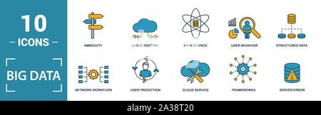 Big Data icon set. Include creative elements cloud hosting, cloud management, data science, pattern system, ambiguity icons. Can be used for report Stock Vector