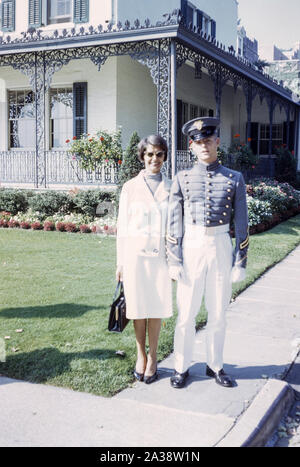 West Point Cadet Posing with His Mother in Front of Superintendent's Quarters, USMA, 1968, NY, USA Stock Photo