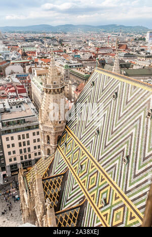 Cityscape with St Stephen Cathedral, or Saint Stephansdom Church in Old city center in Vienna in Austria. Wien in Europe. Panorama, cityscape. Travel Stock Photo