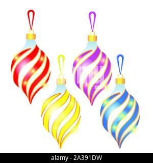 Sketch with Christmas tree decorations different forms isolated on white background. Colorful festive glass baubles. Template of poster, invitation Stock Vector