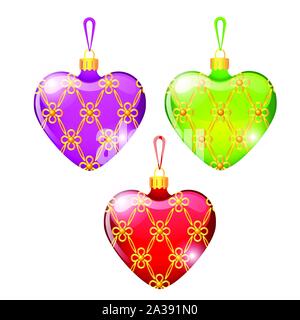 Sketch with Christmas tree decorations different forms isolated on white background. Colorful festive glass baubles. Template of poster, invitation Stock Vector