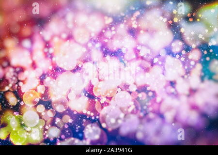 Flying snowflakes on a light blue background. Winter Abstract snowflakes. Falling snow. Stock Photo