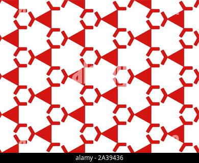 Vector seamless geometric pattern. Shaped red hexagons and triangles on white background. Stock Vector