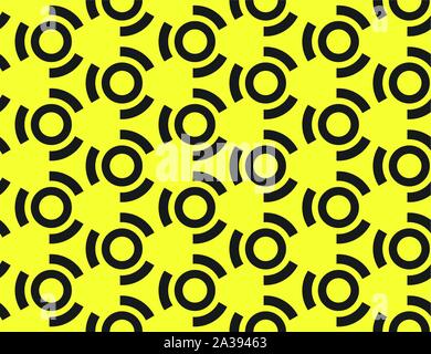 Vector seamless geometric pattern. Shaped black squares and lines on yellow background. Stock Vector
