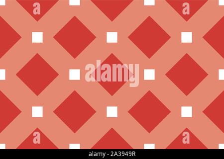 Vector seamless geometric pattern. Shaped white and red squares on brown background. Stock Vector