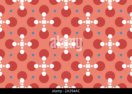 Vector seamless geometric pattern. Shaped circles, squares and diamonds in white, red and blue colors. Stock Vector