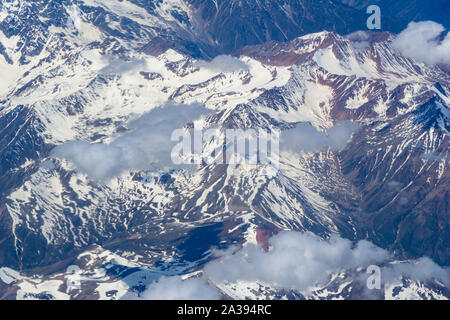 Directly above view of the Caucasus mountains from the plane window Stock Photo