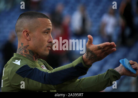 Rome, Italy. 06th Oct, 2019. Rome, Italy - October 06, 2019: R.Nainggolan (Cagliari) at end of the Italian Serie A soccer match between AS ROMA and CAGLIARI, at Olympic Stadium in Rome. Credit: Independent Photo Agency/Alamy Live News Stock Photo