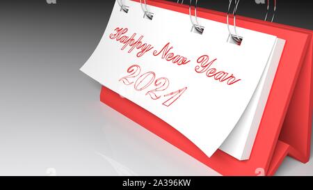 Message holder on a desk, with the write Happy New Year 2021 - 3D rendering illustration Stock Photo