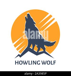 Emblem of Howling Wolf against Full Moon. Vector Illustration Stock Vector