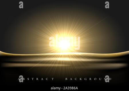 Shining Star rising over desert landscape black background. Vector illustration Stock Vector