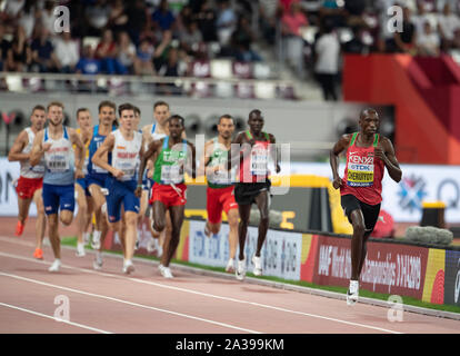 Doha, Qatar. 6th Oct 2019. Timothy Cheruiyot of Kenya on his way to winning the 1500m final on day 10 of the 17th IAAF World Athletics Championships Doha 2019 at Khalifa International Stadium on October 6, 2019 in Doha, Qatar. Gary Mitchell/ Alamy Live News Stock Photo