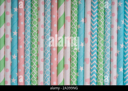 Background paper tubes . Frame for a banner with cocktail tubes. Party banner, cocktails bar. Elegant paper drinking straws. Close up Stock Photo