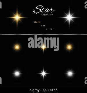 Star collection in gold and silver style. Stock Vector