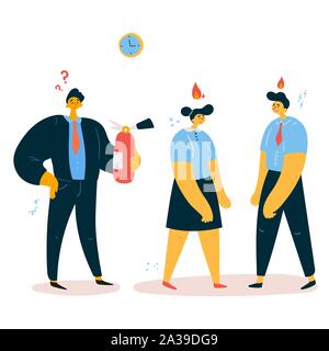 Emotional burnout office workers with their boss Stock Vector