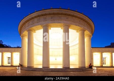 Illuminated Elisenbrunnen in the evening, Aachen, North Rhine-Westphalia, Germany Stock Photo