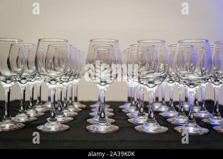 Rows of wine glasses Stock Photo